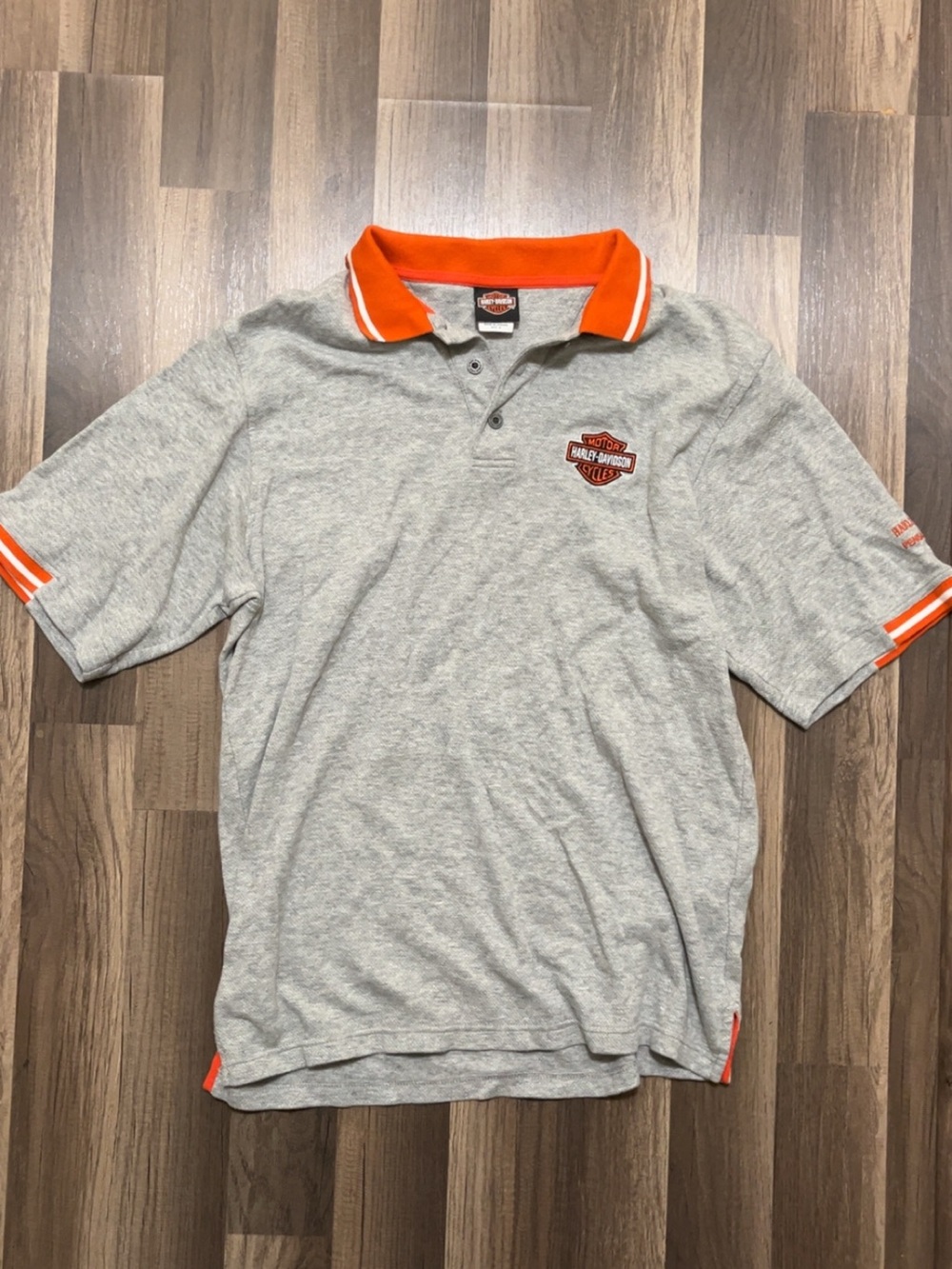 HARLEY-DAVIDSON MOTORCYCLES Mens Medium Gray Orange Cotton Polo Shirt